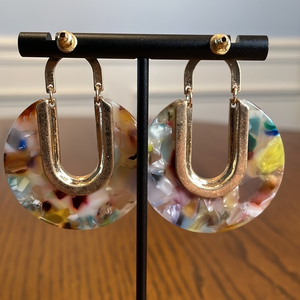 Gold/Multicolor Statement Earrings - Picture 2 of 4